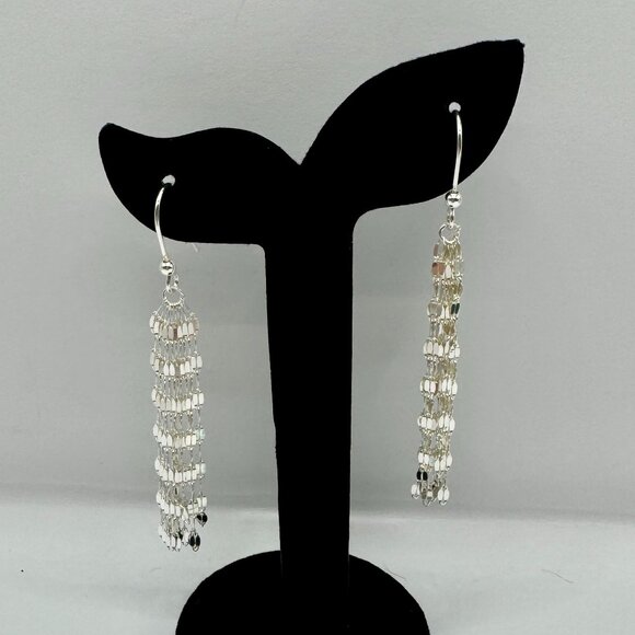 .925 Silver Sparkling Dangle Earrings - Picture 2 of 6